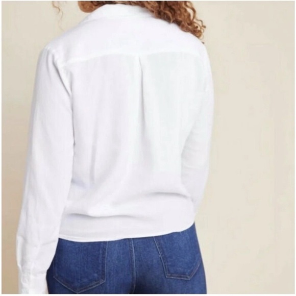 Cloth & Stone White Button Up Front Tie Collared Top Blouse, Size XS - Picture 2 of 10